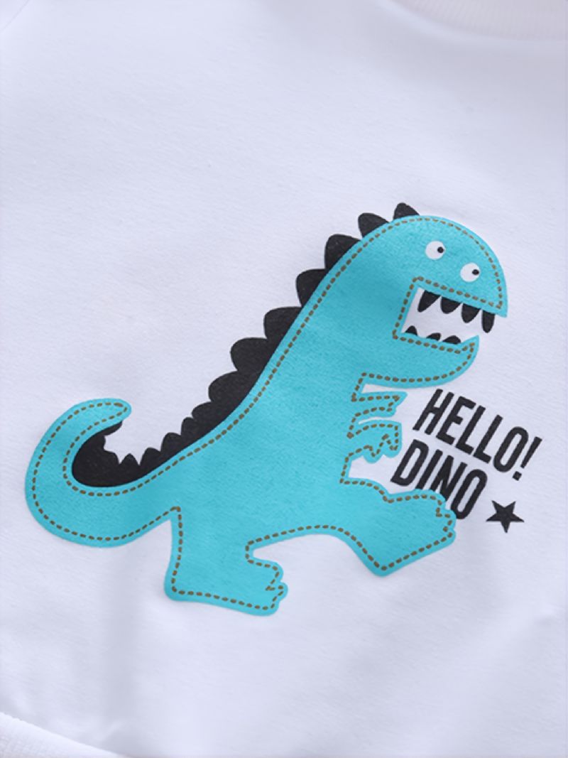 2 Stk Baby Little Dinosaur Print Pullover Rund Hals Langærmet Sweatshirt & Buksesæt Til Piger Drenge