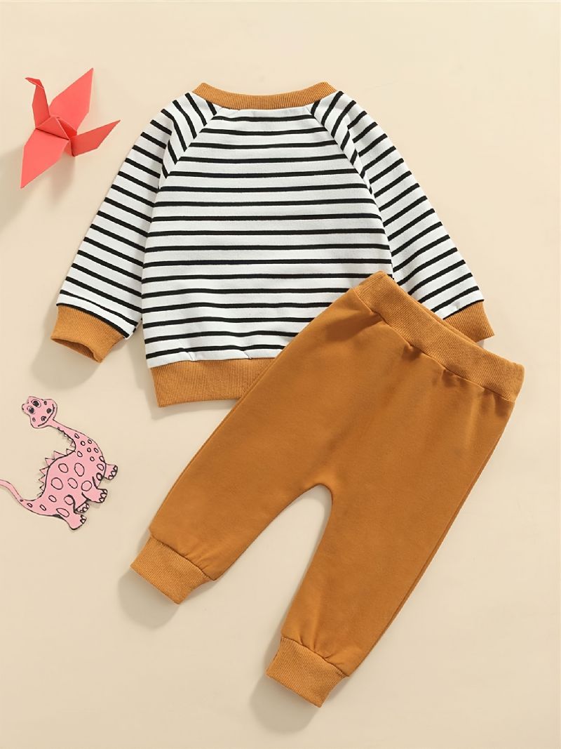 2 Stk Baby Stribet Sweatshirt & Ensfarvede Bukser Sæt