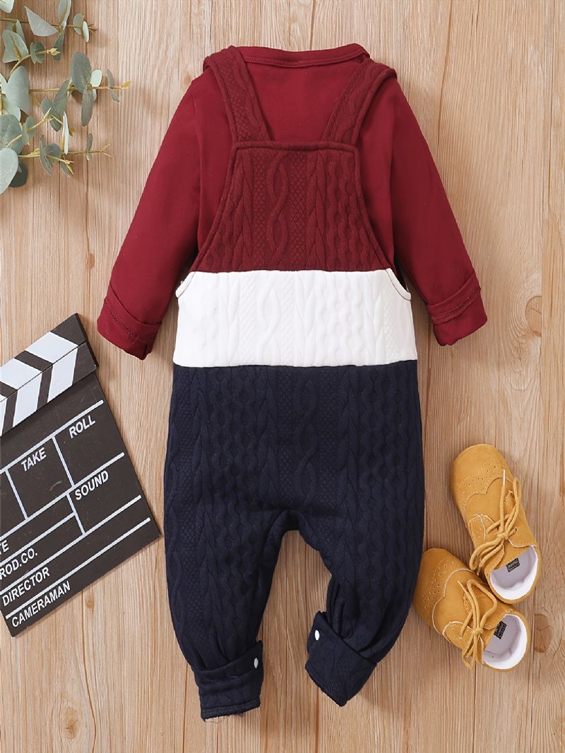 2 Stk. Børnesæt Drenge Og Piger Baby Hyggelig Solid Bomuld Langærmet Top & Colorblock Strik Stribede Bib Bukser