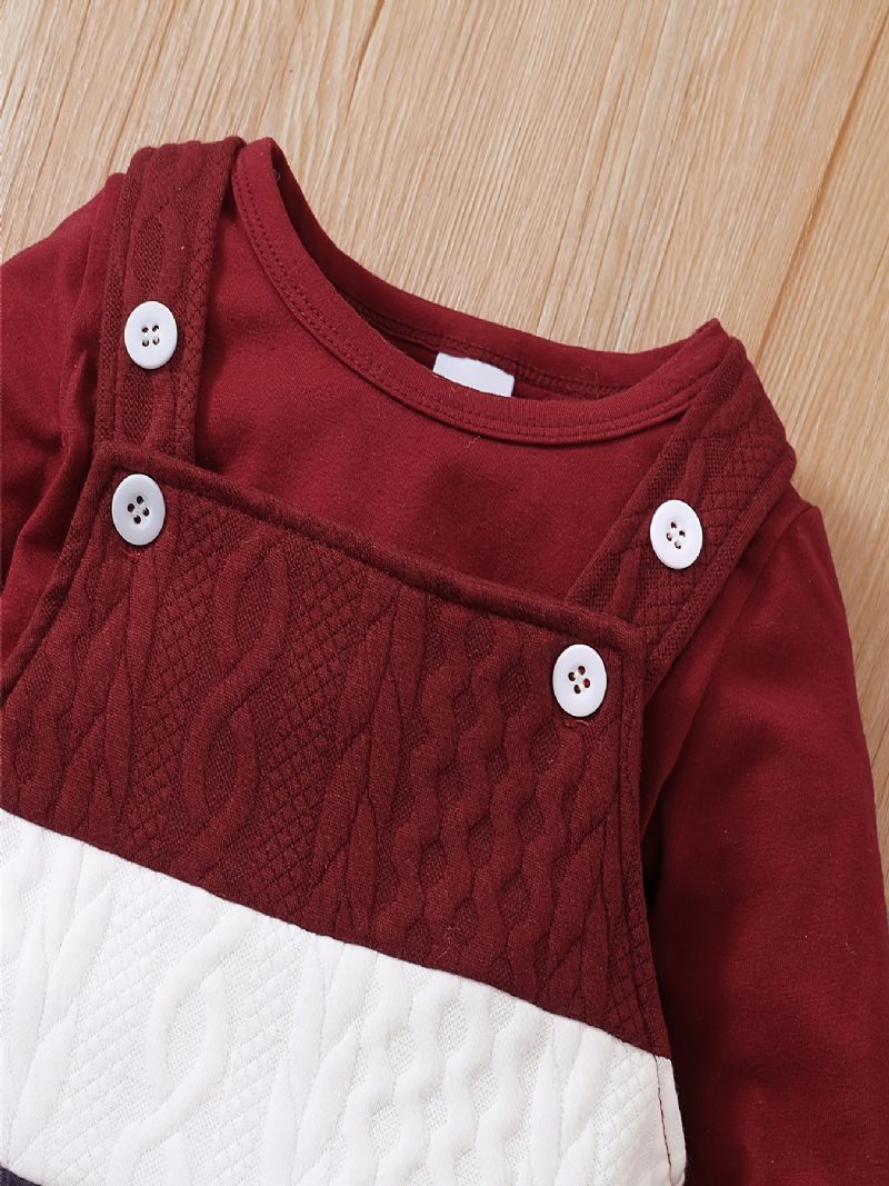 2 Stk. Børnesæt Drenge Og Piger Baby Hyggelig Solid Bomuld Langærmet Top & Colorblock Strik Stribede Bib Bukser