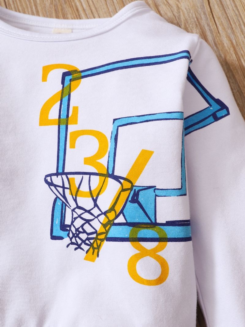 2 Stk Drenge Basketball Print Langærmet Casual Sæt