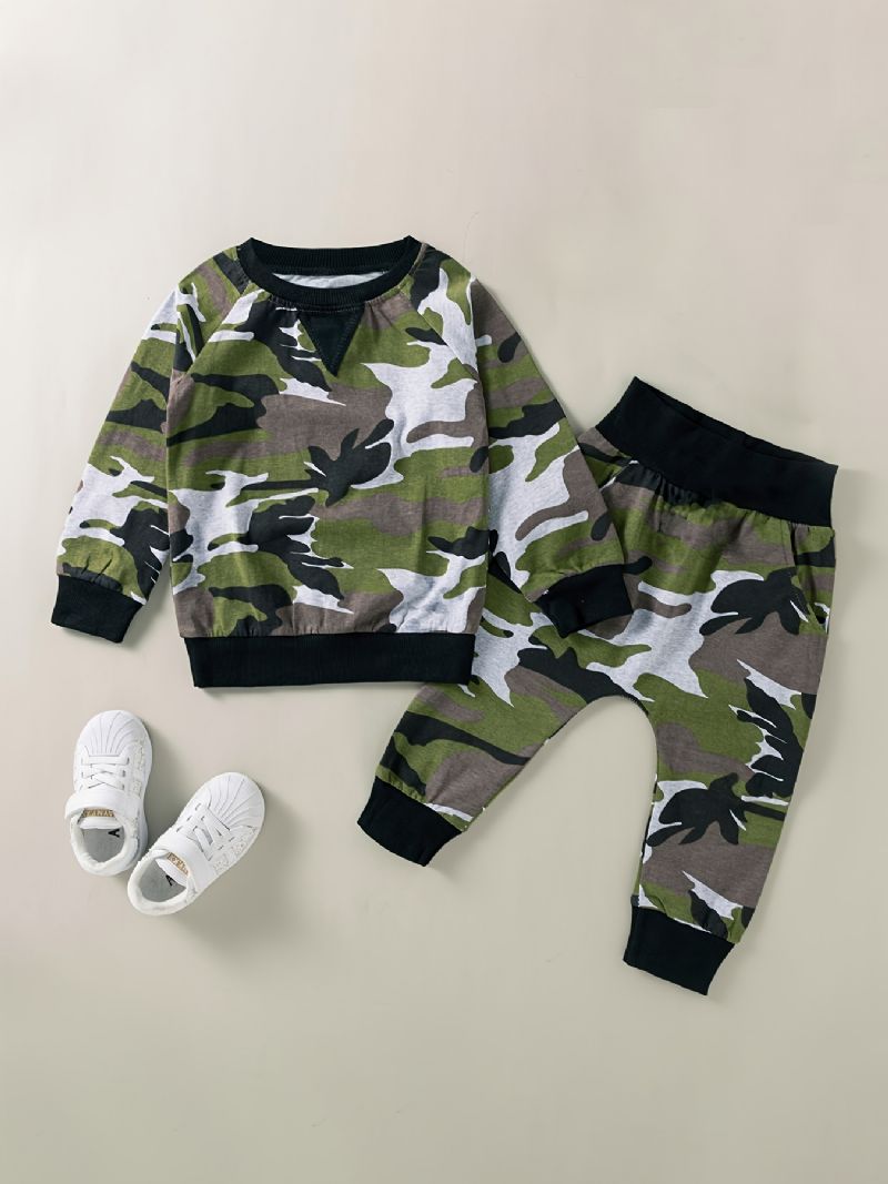 2 Stk Drenge Camo Print Sweatshirt Bukser Sæt