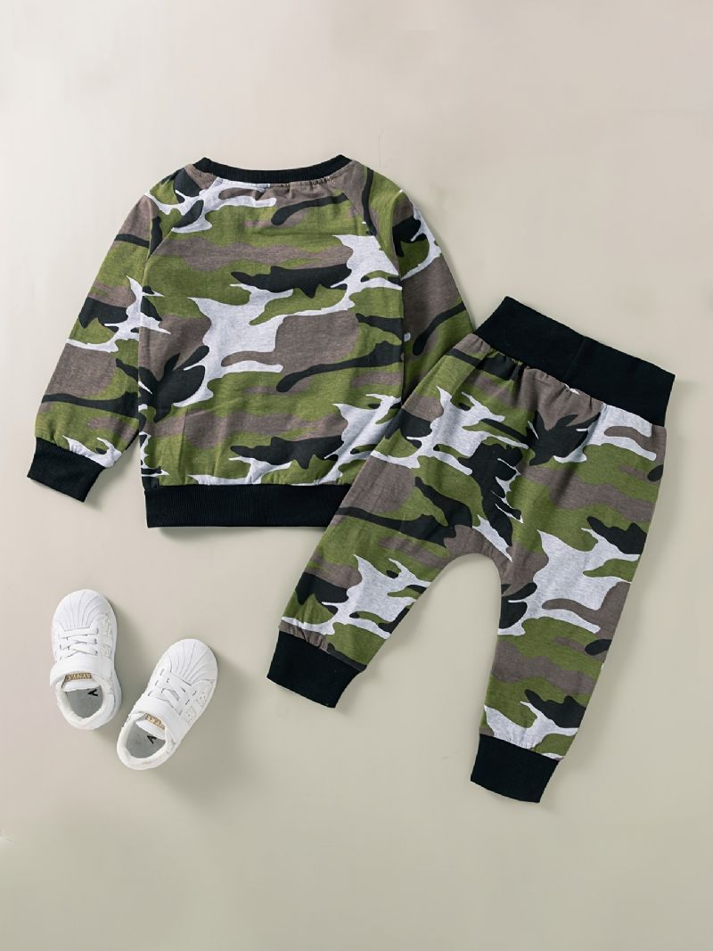 2 Stk Drenge Camo Print Sweatshirt Bukser Sæt