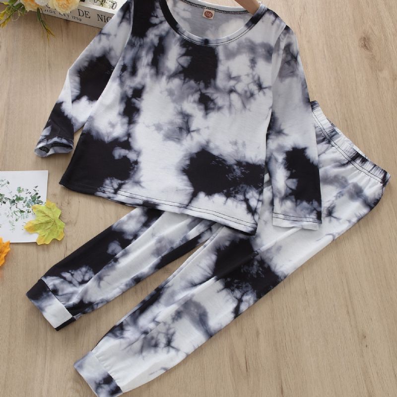 2 Stk Drenge Casual Tie Dye Print Langærmede Bukser Sæt