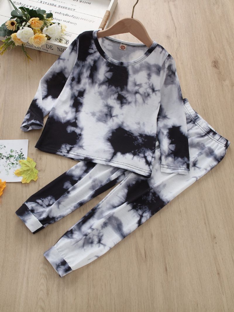 2 Stk Drenge Casual Tie Dye Print Langærmede Bukser Sæt