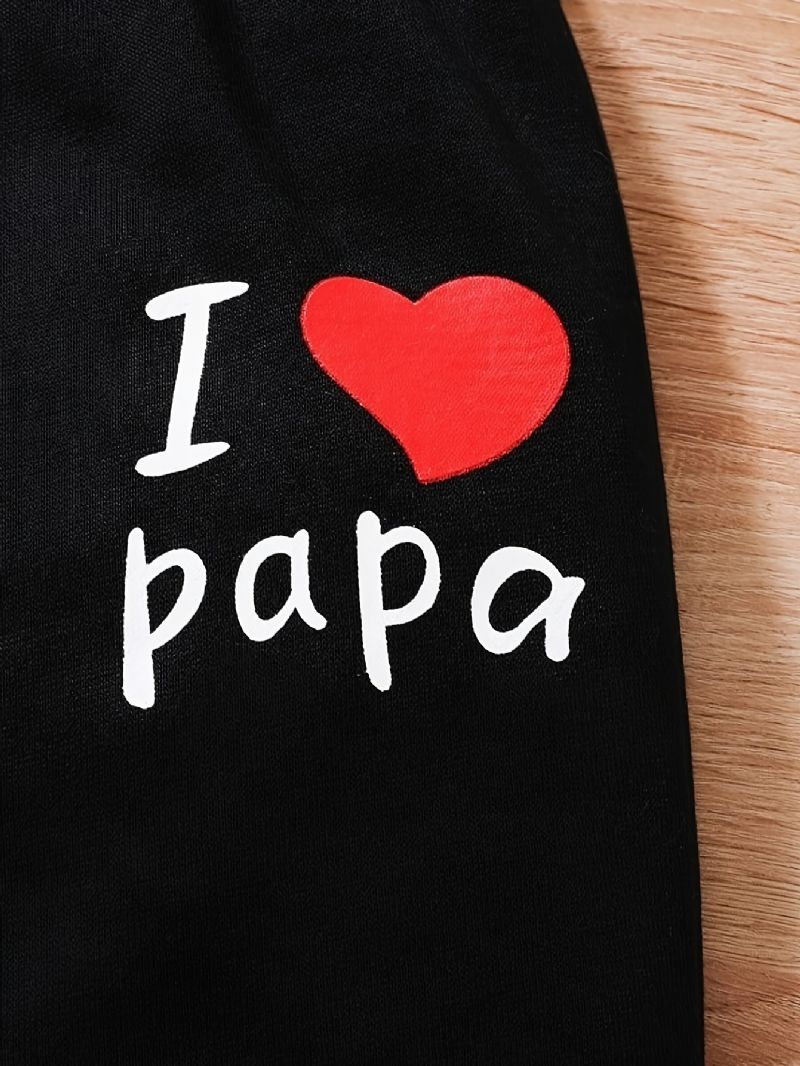 2 Stk Drenge Causal Active Sæt Med I Love Papa Print Pullover Sweatshirt & Sweatpants Til Vinter