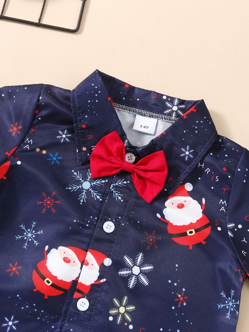 2 Stk. Drenge Christmas Print Bowtie Skjorte & Røde Bukser Sæt