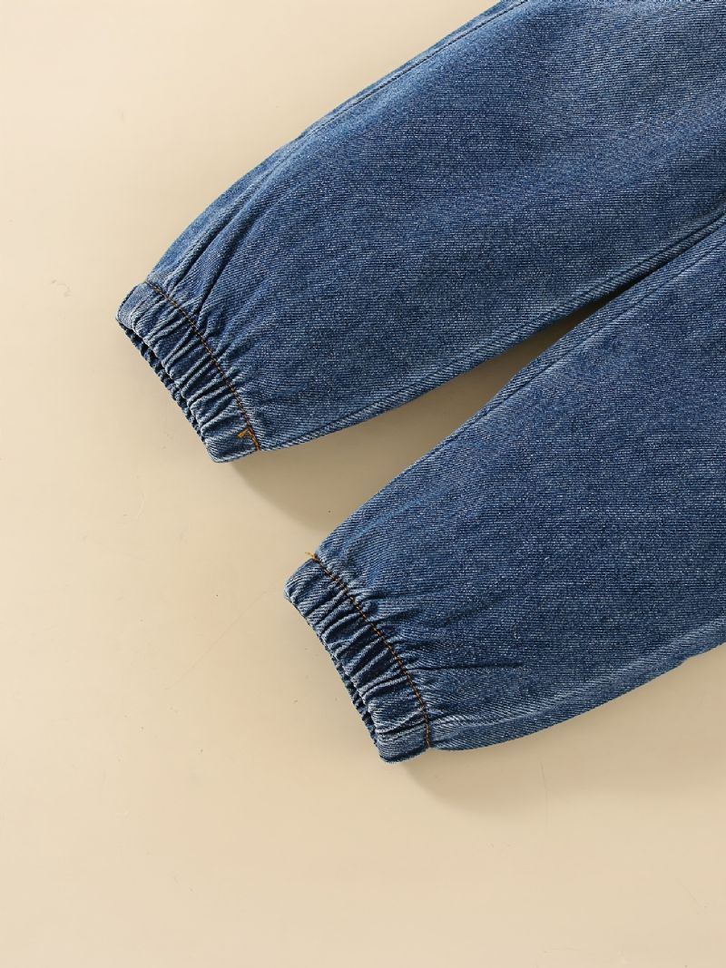 2 Stk Drenge Hvid Knap Foran Kortærmet Top Elastisk Talje Denim Jeans Sæt Tøj