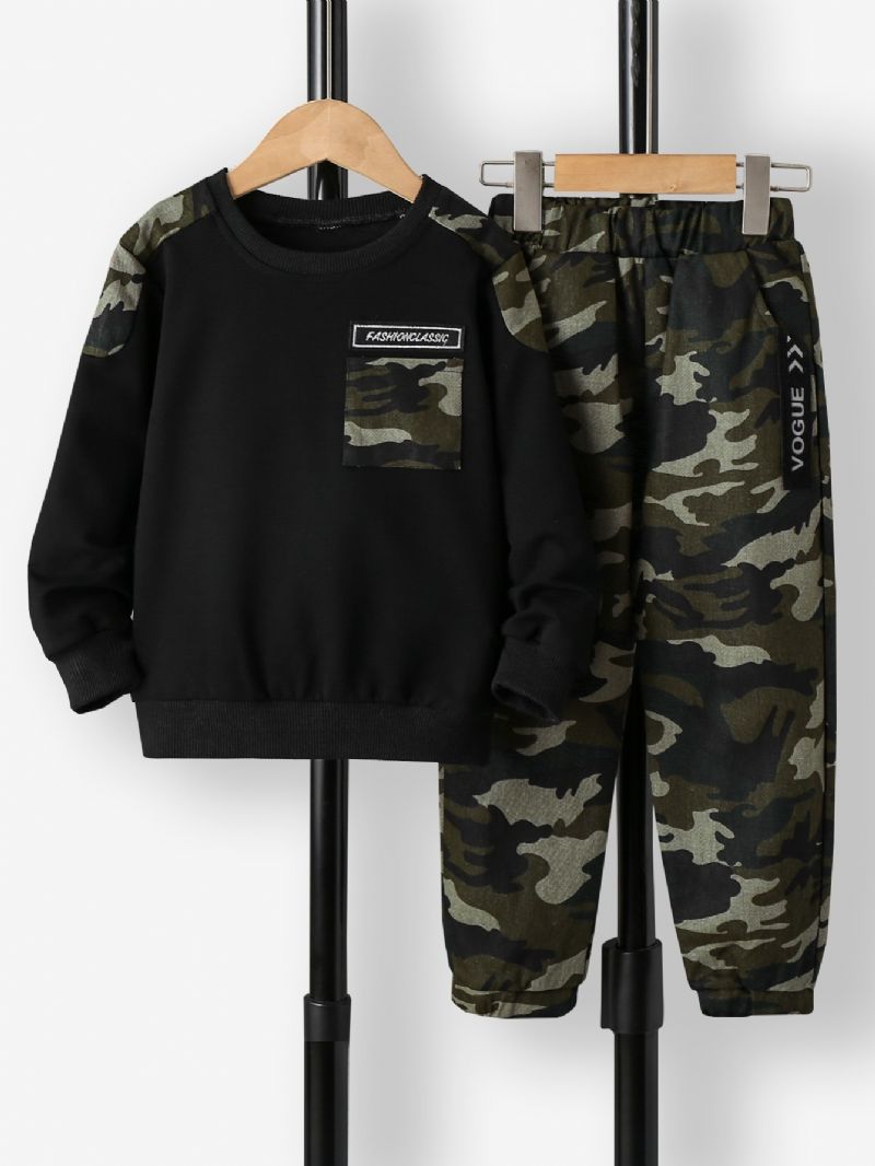 2 Stk Drenge Rund Hals Langærmet Camo Sweatsuit Sæt