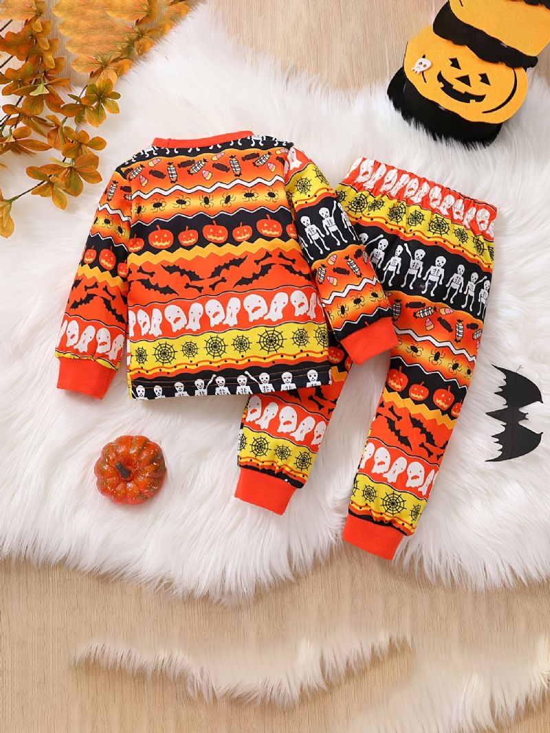 2 Stk Drenge Søde Halloween Print Pyjamas Sæt Med Pullover Sweatshirt & Bukser Til Fest