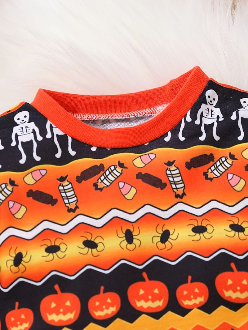 2 Stk Drenge Søde Halloween Print Pyjamas Sæt Med Pullover Sweatshirt & Bukser Til Fest