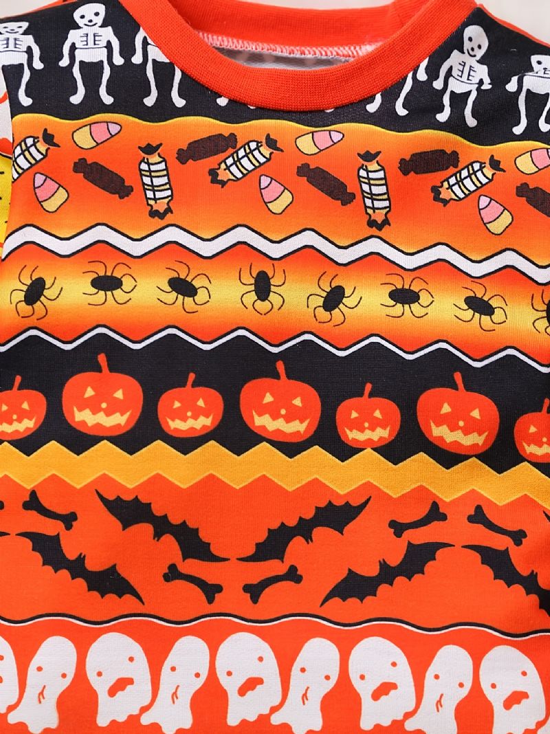 2 Stk Drenge Søde Halloween Print Pyjamas Sæt Med Pullover Sweatshirt & Bukser Til Fest