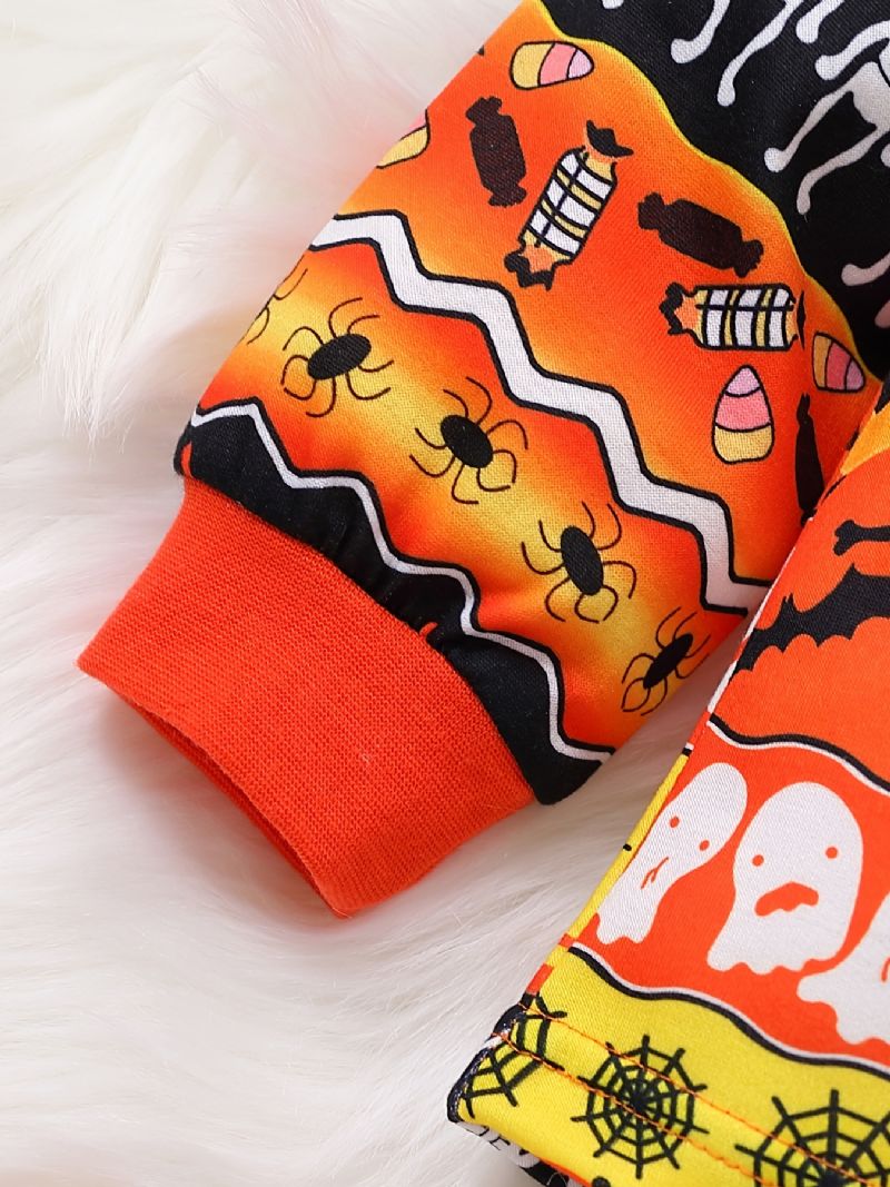 2 Stk Drenge Søde Halloween Print Pyjamas Sæt Med Pullover Sweatshirt & Bukser Til Fest