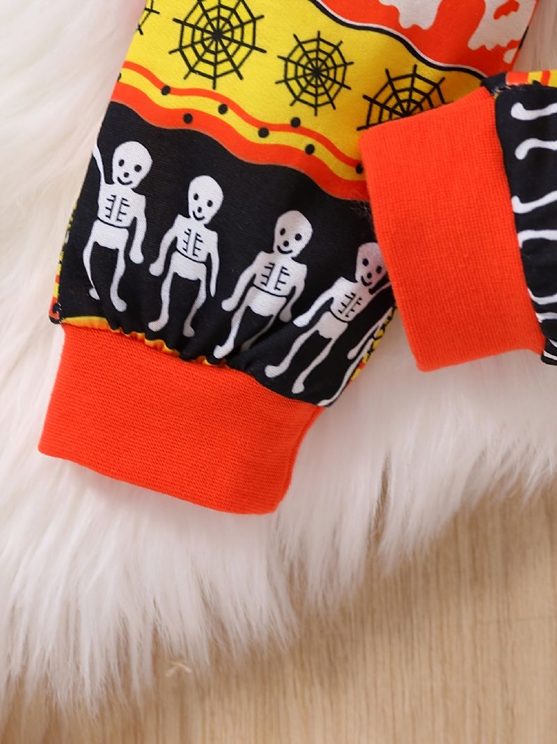 2 Stk Drenge Søde Halloween Print Pyjamas Sæt Med Pullover Sweatshirt & Bukser Til Fest