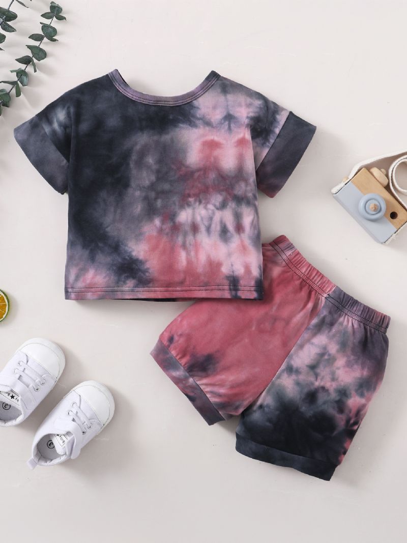 2 Stk Drenge Tie Dye Shortsleeve Shorts Set