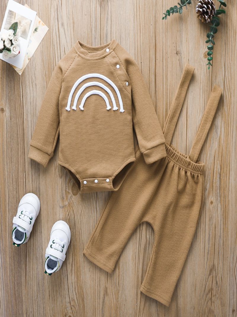 2 Stk Newborn Baby Drenge Tøj Spædbarn Romper Vinter Forår Vaffel Strik Outfits Langærmede Regnbue Snap Tops & Bukser Sæt