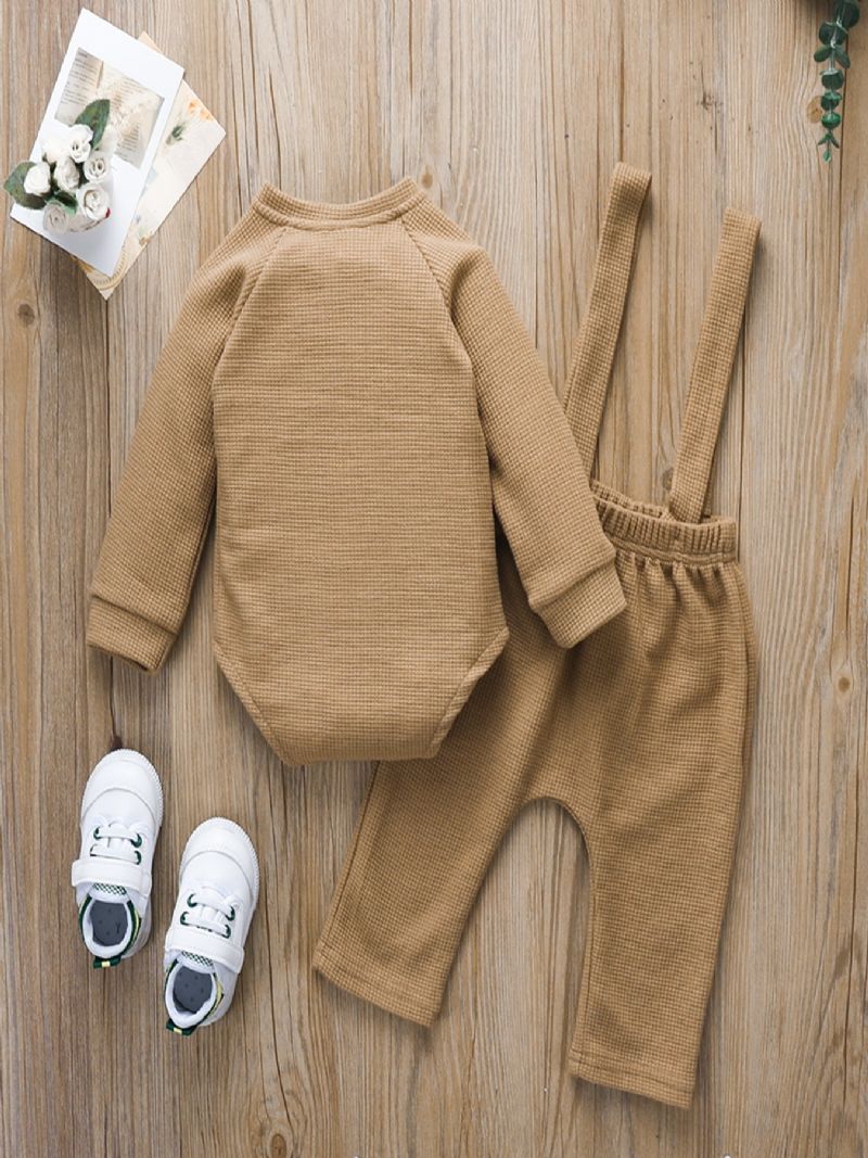 2 Stk Newborn Baby Drenge Tøj Spædbarn Romper Vinter Forår Vaffel Strik Outfits Langærmede Regnbue Snap Tops & Bukser Sæt