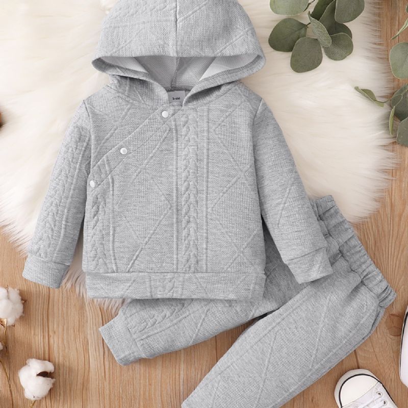 2 Stk Nyfødt Baby Drenge Casual Termisk Hætte Sweatshirt & Joggingbukser Sæt Til Vinter