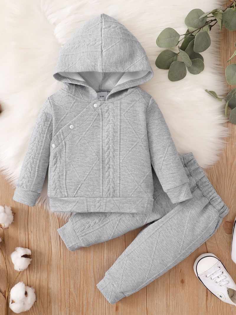 2 Stk Nyfødt Baby Drenge Casual Termisk Hætte Sweatshirt & Joggingbukser Sæt Til Vinter