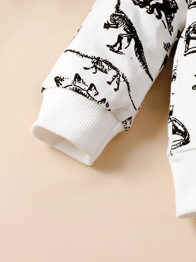 2 Stk Småbørn Drenge Dinosaur Print Rund Hals Sweatshirt & Snorebukser Sæt