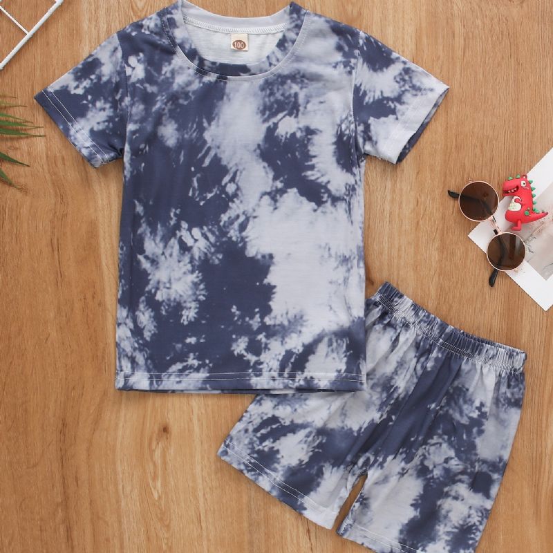 2 Stk. Toddler Baby Drenge & Piger Outfits Tie Dye Kortærmet Skjorte Top & Shorts Tøjsæt