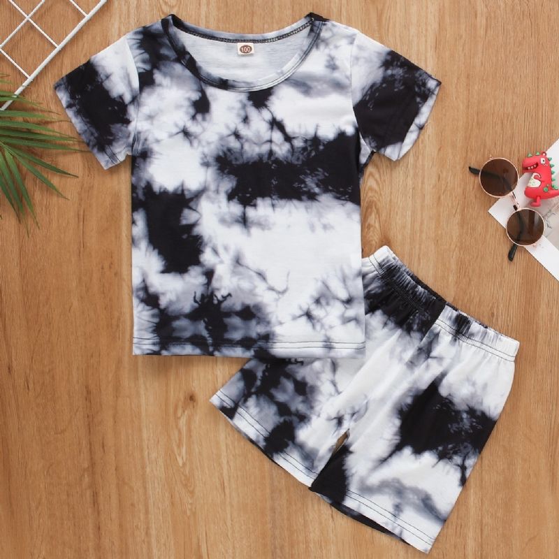 2 Stk. Toddler Baby Drenge Sommer Outfits Piger Tie Dye Kortærmet Skjorte Top & Shorts Tøjsæt