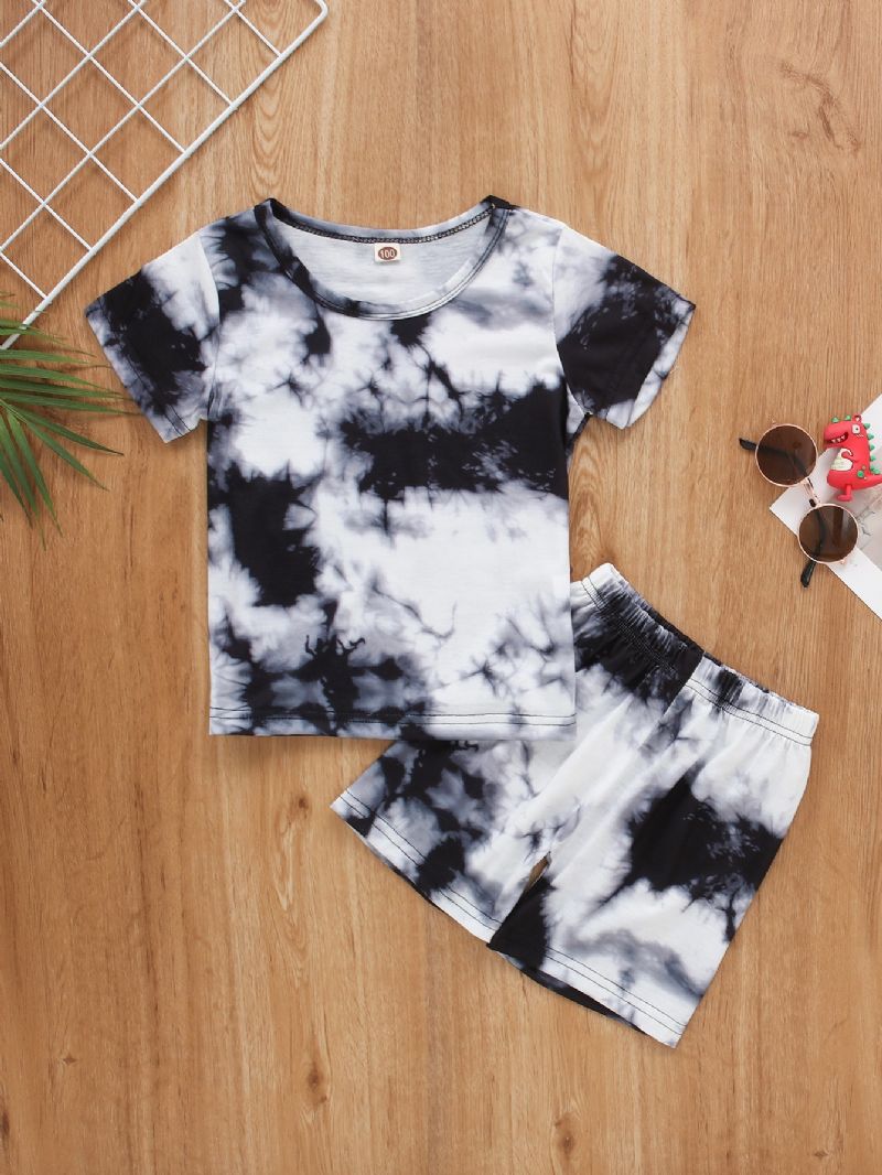 2 Stk. Toddler Baby Drenge Sommer Outfits Piger Tie Dye Kortærmet Skjorte Top & Shorts Tøjsæt