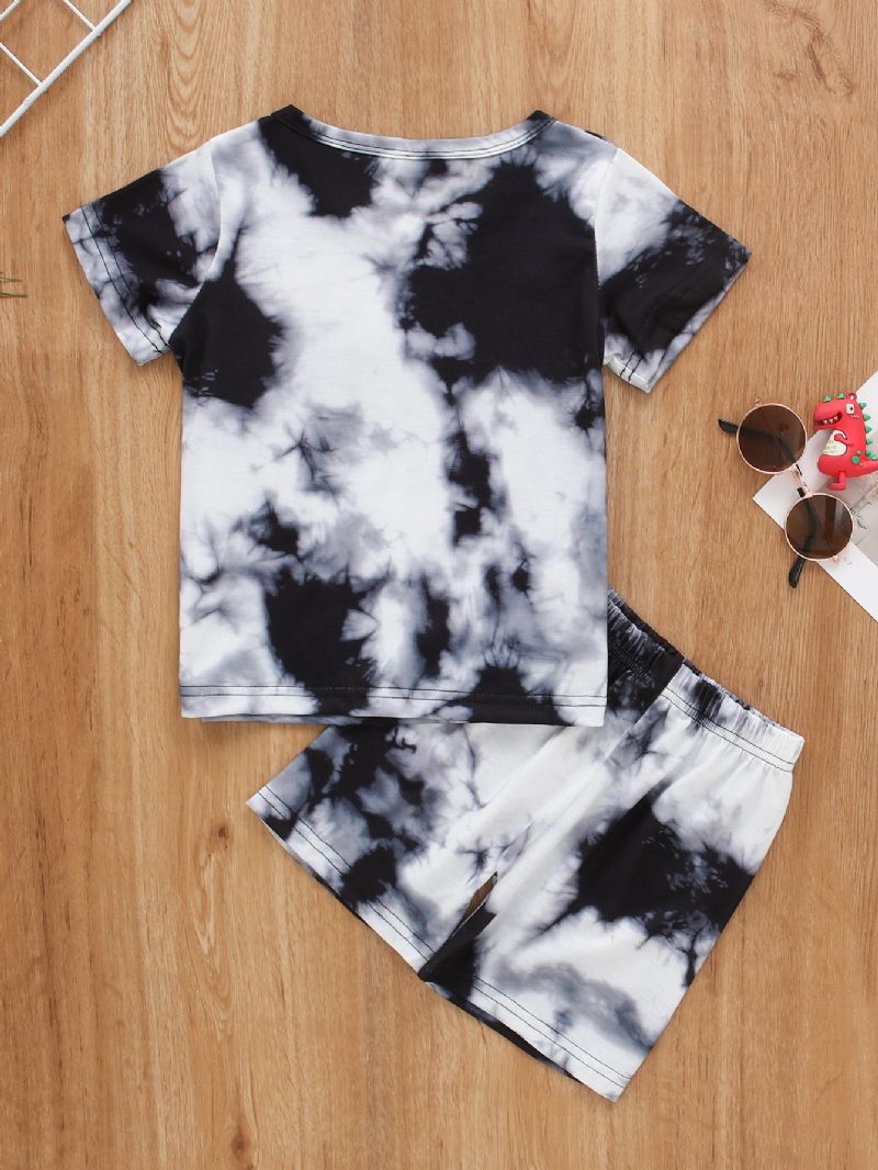 2 Stk. Toddler Baby Drenge Sommer Outfits Piger Tie Dye Kortærmet Skjorte Top & Shorts Tøjsæt