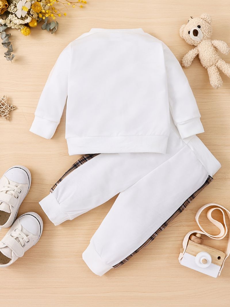 2 Stk Toddler Baby Pullover Rund Hals Langærmet Bjørn Broderi Sweatshirt & Splejsningsbukser Til Sæt Piger Drenge Børn Tøj