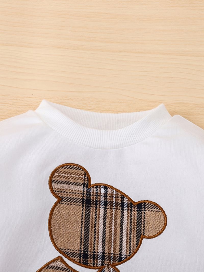 2 Stk Toddler Baby Pullover Rund Hals Langærmet Bjørn Broderi Sweatshirt & Splejsningsbukser Til Sæt Piger Drenge Børn Tøj