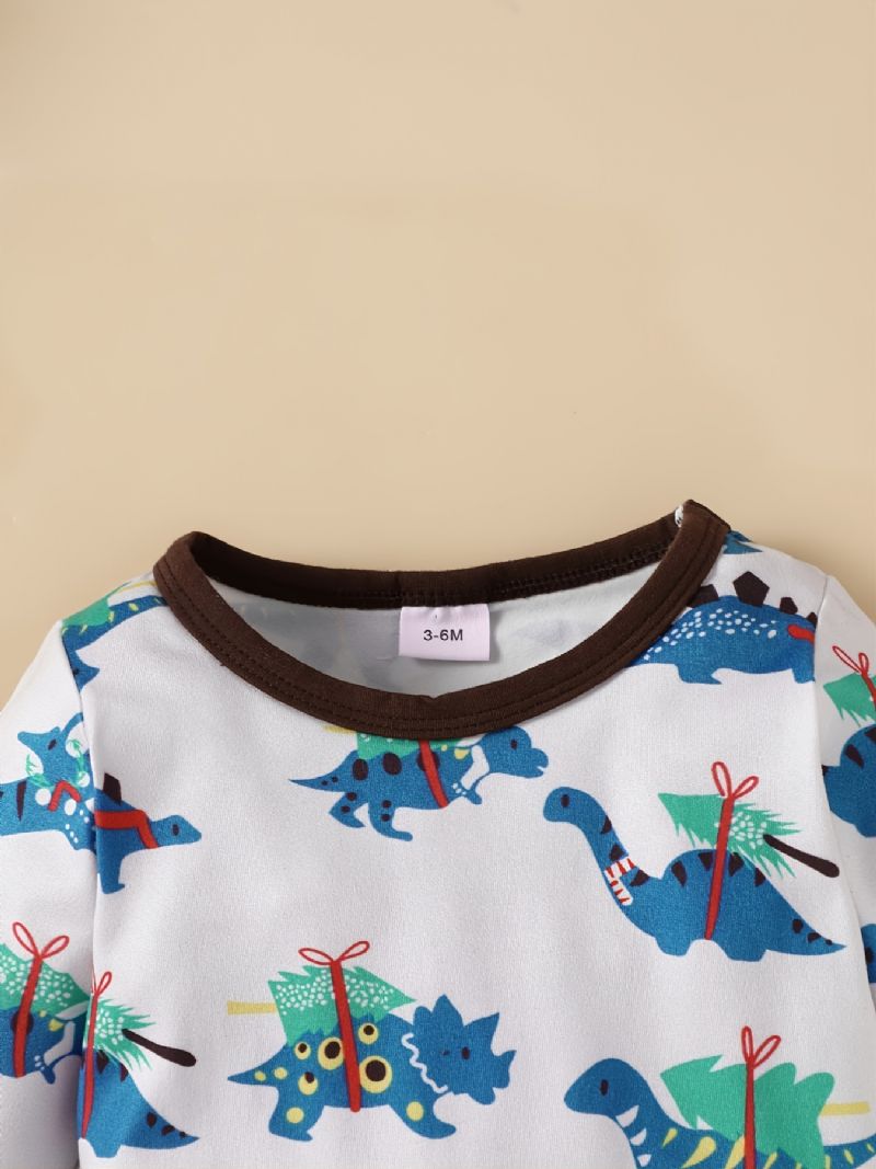 3 Stk Baby Drenge Dinosaur Print Langærmet Top & Bukser & Hat