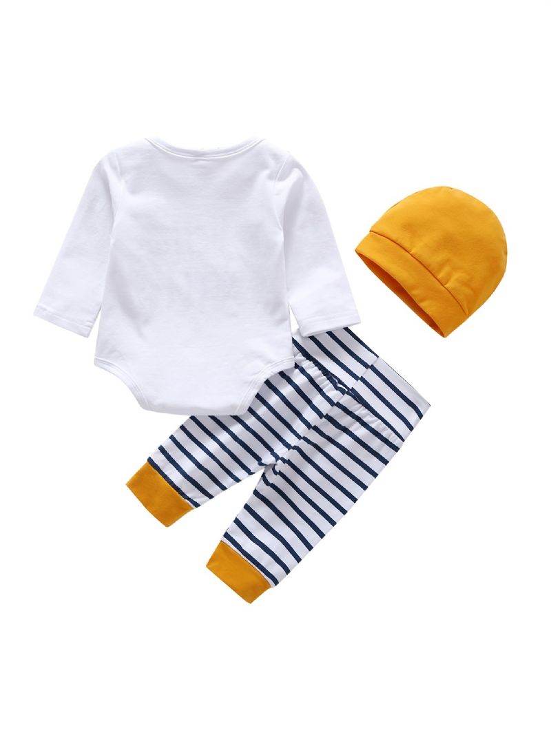 3 Stk Baby Drenge Hello World Letter Print Onesie Top Stribede Bukser Med Hatte Sæt Tøj