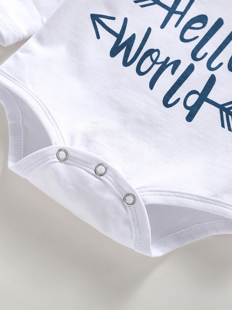 3 Stk Baby Drenge Hello World Letter Print Onesie Top Stribede Bukser Med Hatte Sæt Tøj