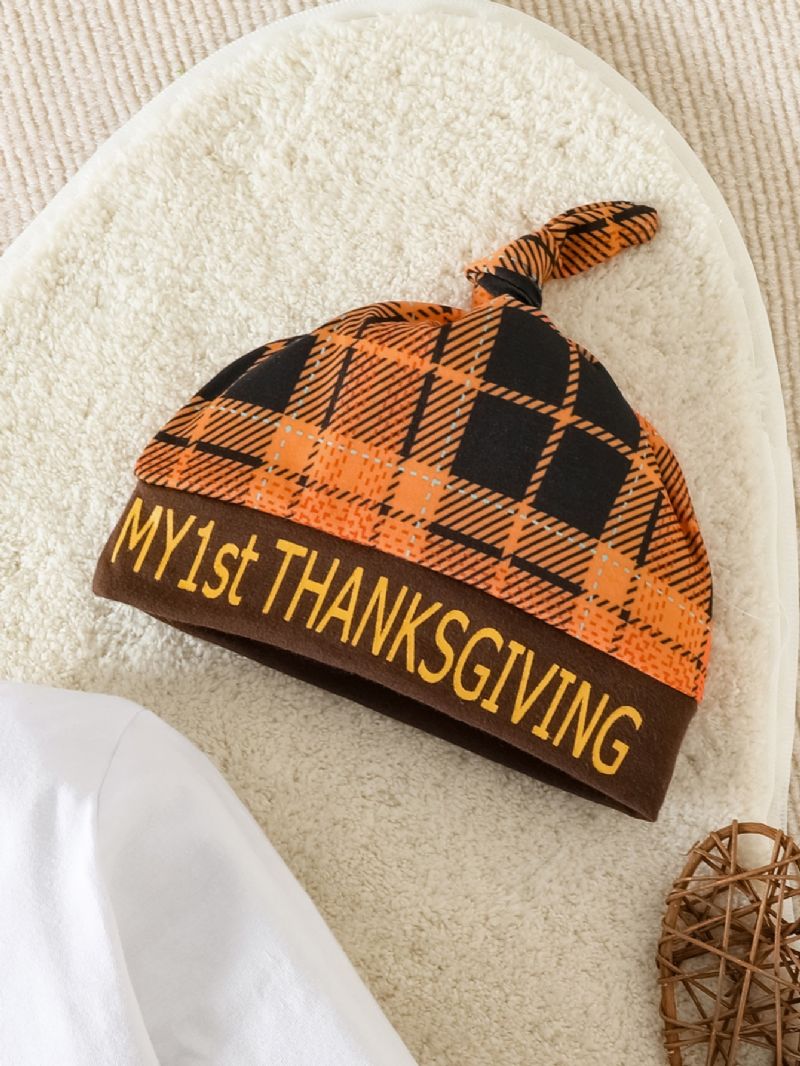 3 Stk Baby Drenge Langærmet Thanksgiving Romper Plaid Bukser Med Hat