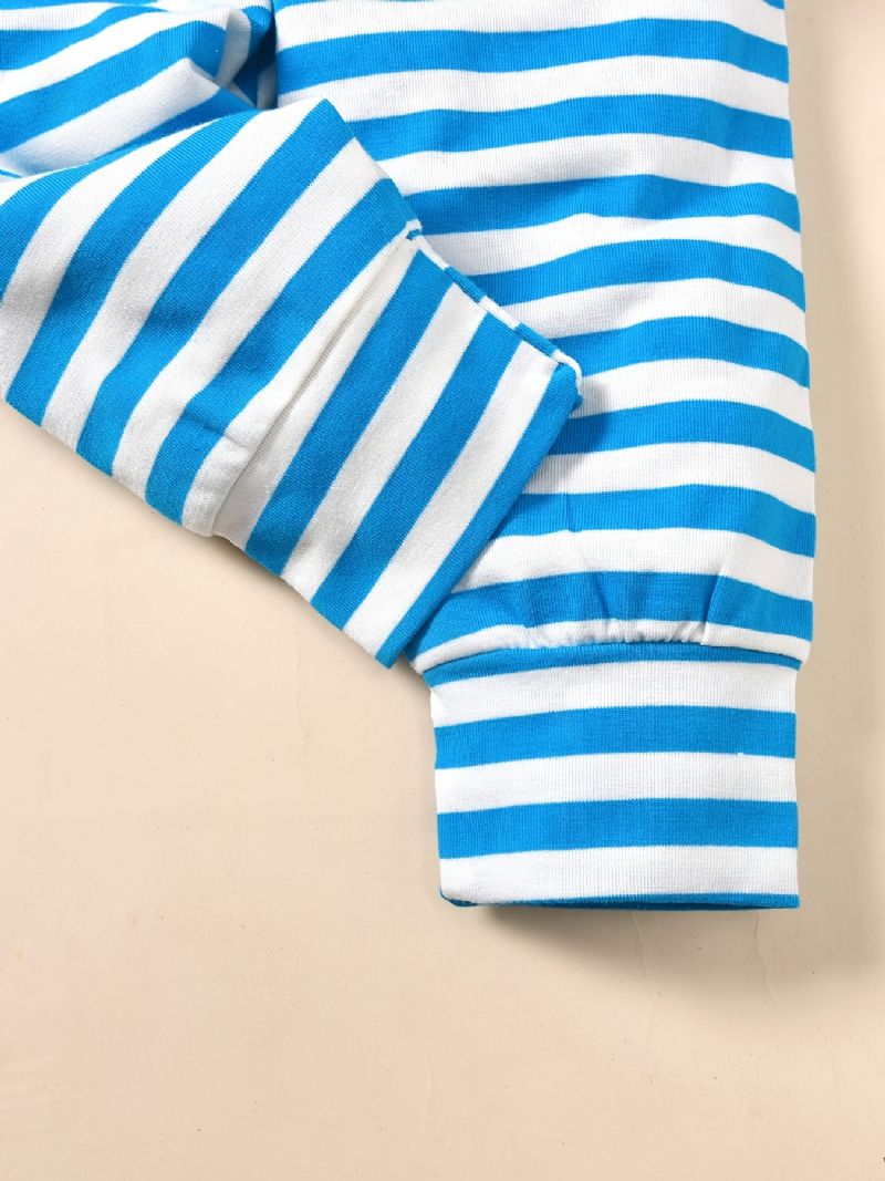 3 Stk Småbørn Baby Stripe Print Langærmet & Bukser & Hatte Sæt Til Drenge