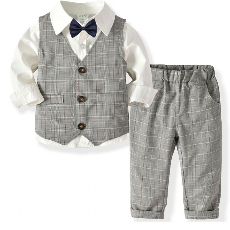 4 Stk Baby Toddler Drenge Gentleman Bowtie Outfits Langærmet Jakkesæt