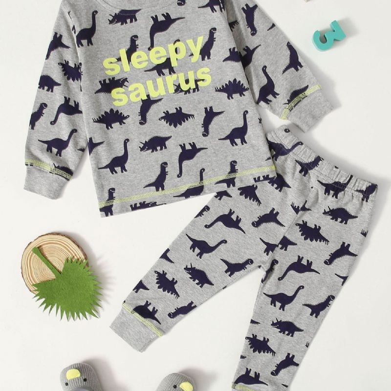 Baby Casual Tegneserie Dinosaur Trykt Sweatshirt Bukser Sæt