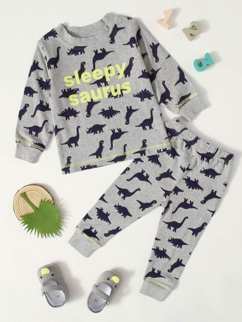 Baby Casual Tegneserie Dinosaur Trykt Sweatshirt Bukser Sæt