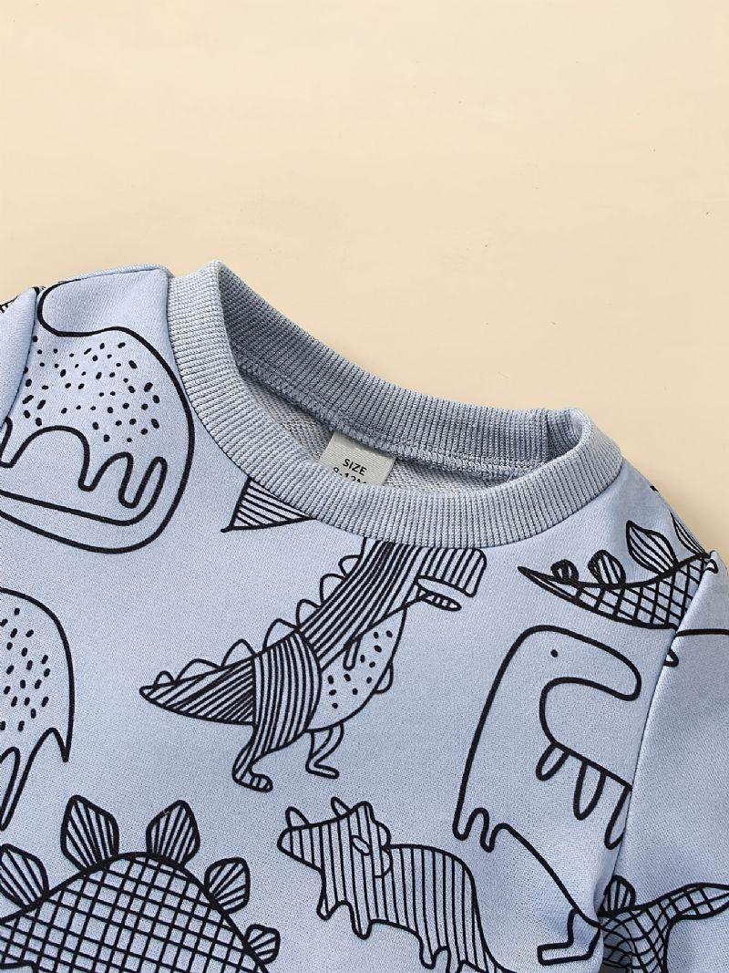 Baby Drenge Afslappet Sødt Sæt Med Tegneserie Dinosaur Print Sweatshirt Og Joggingbukser