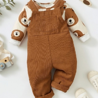 Baby Drenge Bear Print Langærmede & Overalls Sæt Til Efterår Vinter Ny