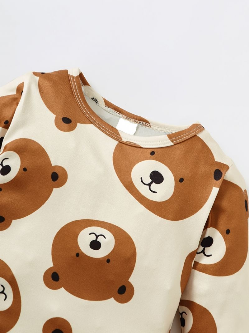 Baby Drenge Bear Print Langærmede & Overalls Sæt Til Efterår Vinter Ny