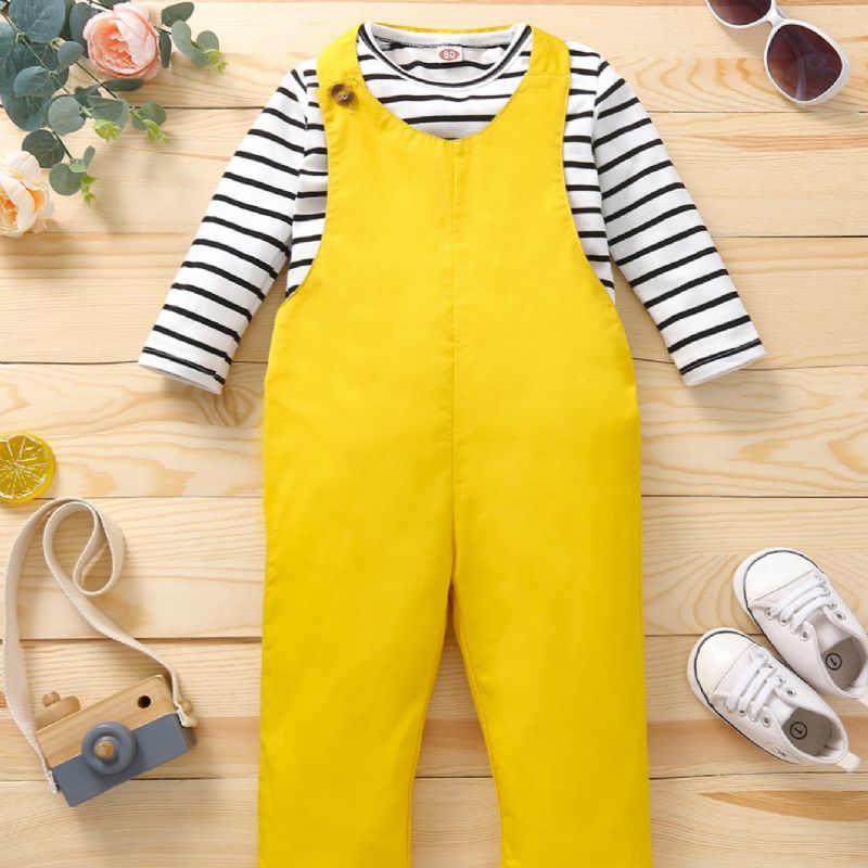 Baby Drenge Bomuld Stribet Top & Ensfarvet Overalls Suit