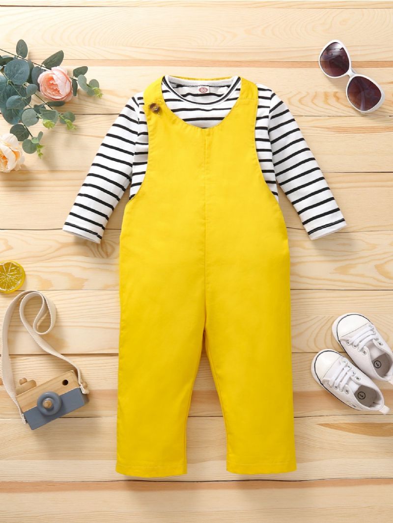 Baby Drenge Bomuld Stribet Top & Ensfarvet Overalls Suit