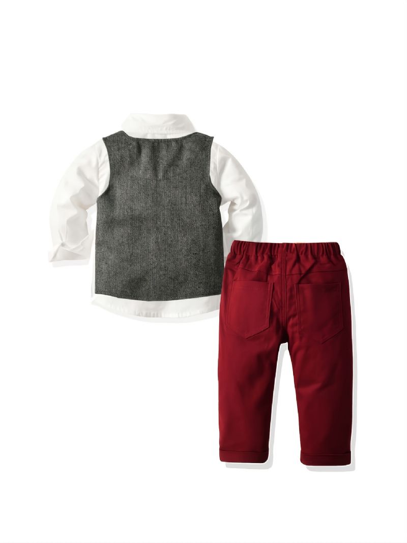 Baby Drenge Button-up Skjorte & Matchende Bukser & Vest Sæt Herresæt Til Julefest Aftenfest