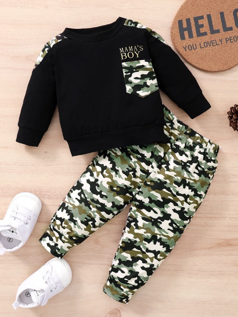 Baby Drenge Camo Pullover Sweatshirt & Matchende Joggerbukser Babytøj