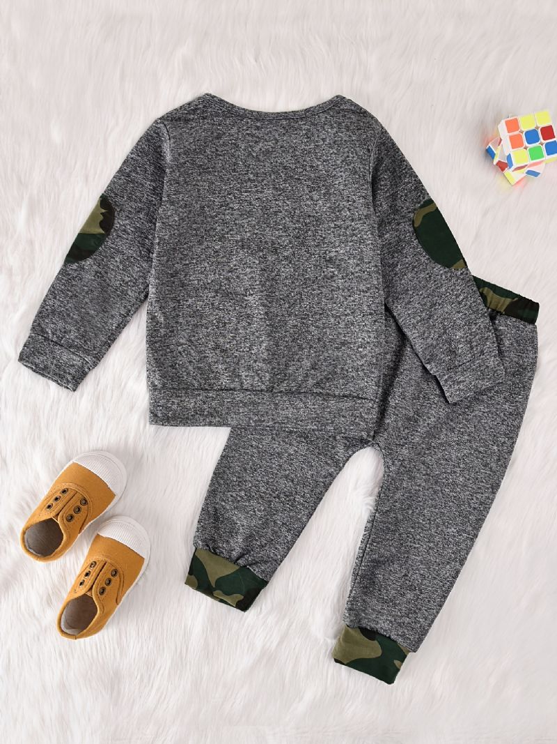 Baby Drenge Camouflage Patchwork Pullover Rundhals Langærmet Sweatshirt & Buksesæt Småbørnstøj