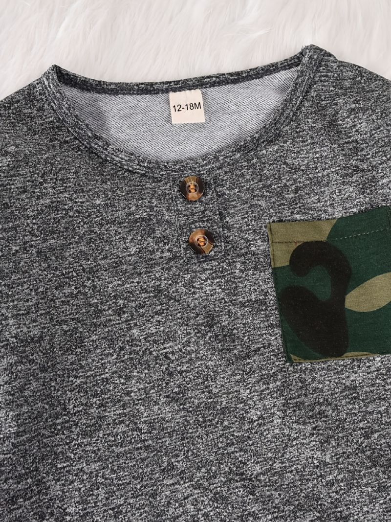 Baby Drenge Camouflage Patchwork Pullover Rundhals Langærmet Sweatshirt & Buksesæt Småbørnstøj