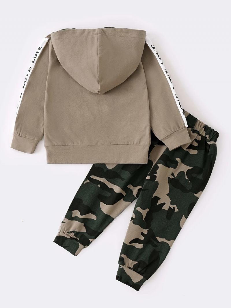 Baby Drenge Casual Active Sæt Med Camouflage Love Print Hættetrøje & Bukser