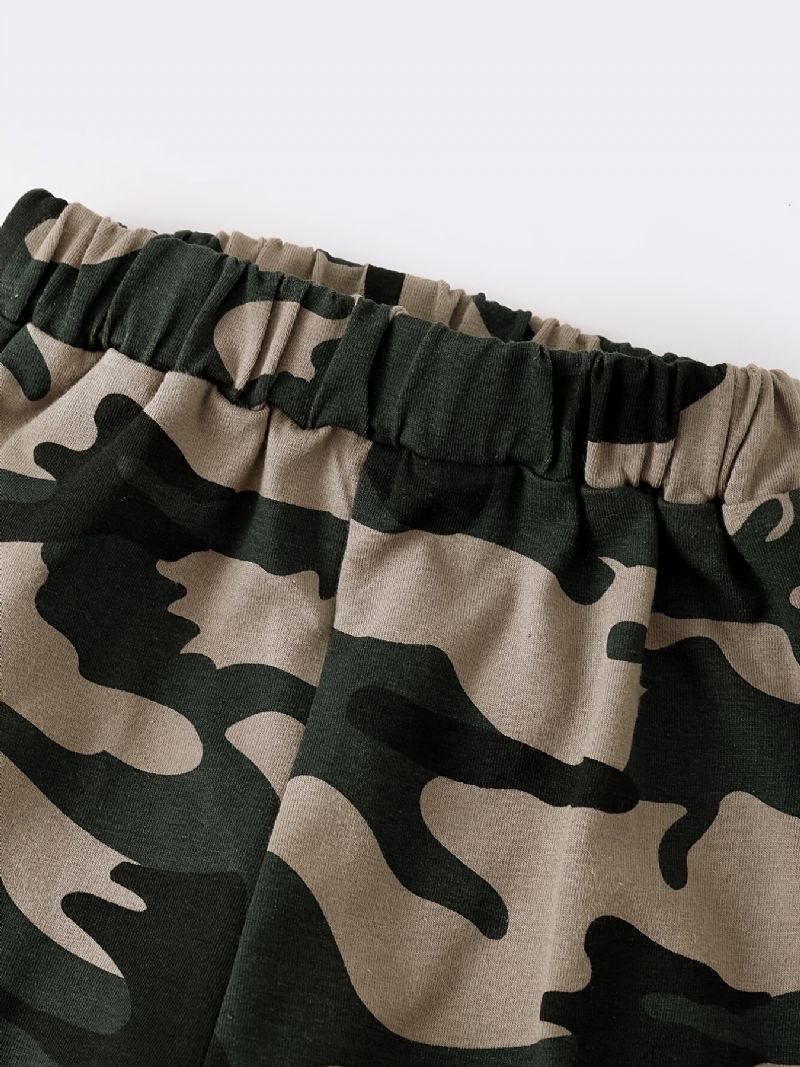 Baby Drenge Casual Active Sæt Med Camouflage Love Print Hættetrøje & Bukser