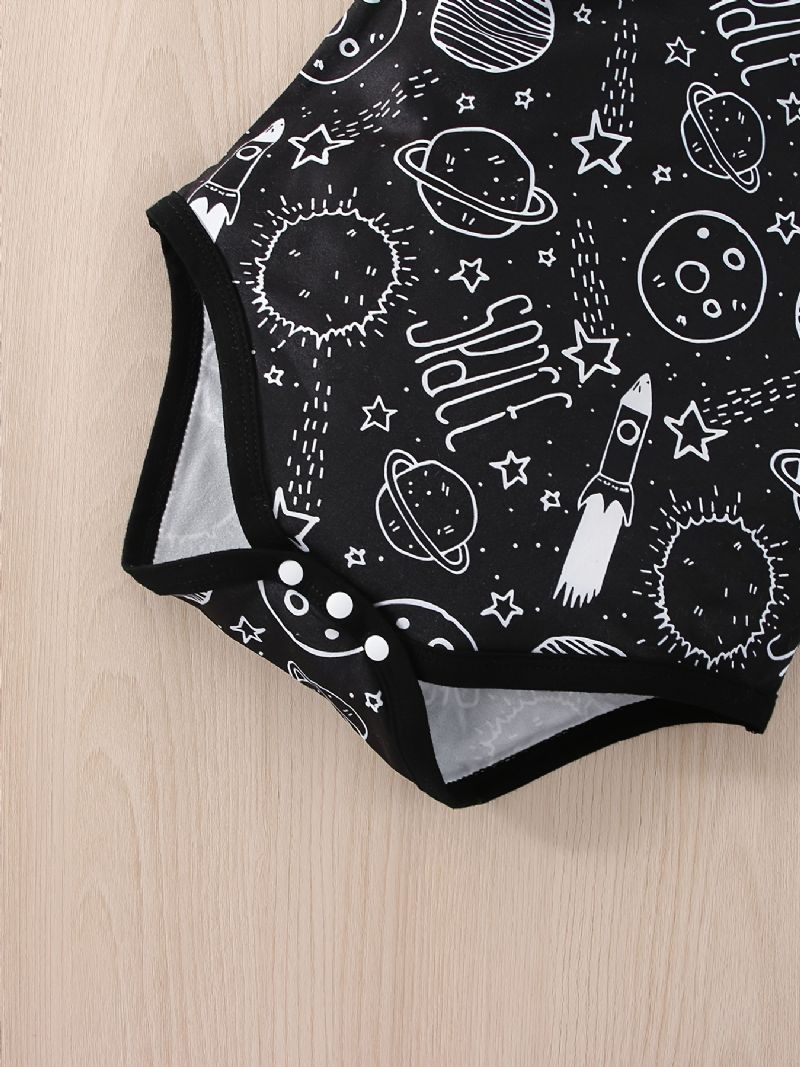 Baby Drenge Casual Planet Space Print Romper & Solid Bib Shorts Sæt